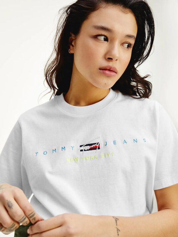 T-shirt Crop Bianca con Logo Tommy Jeans